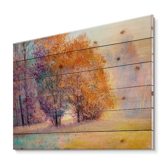 Designart - Autumn Forest Orange Leaves Original Landscape